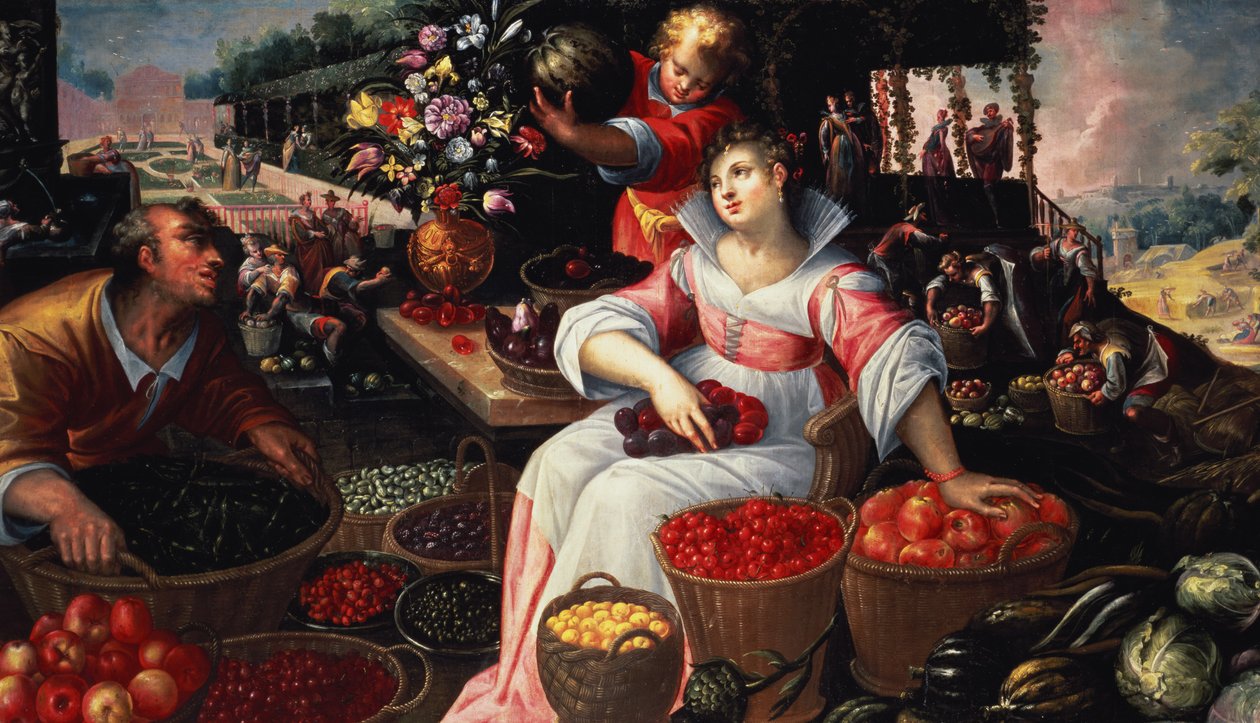 Mercado de Frutas (Verano), 1590 de Frederik Valckenborch