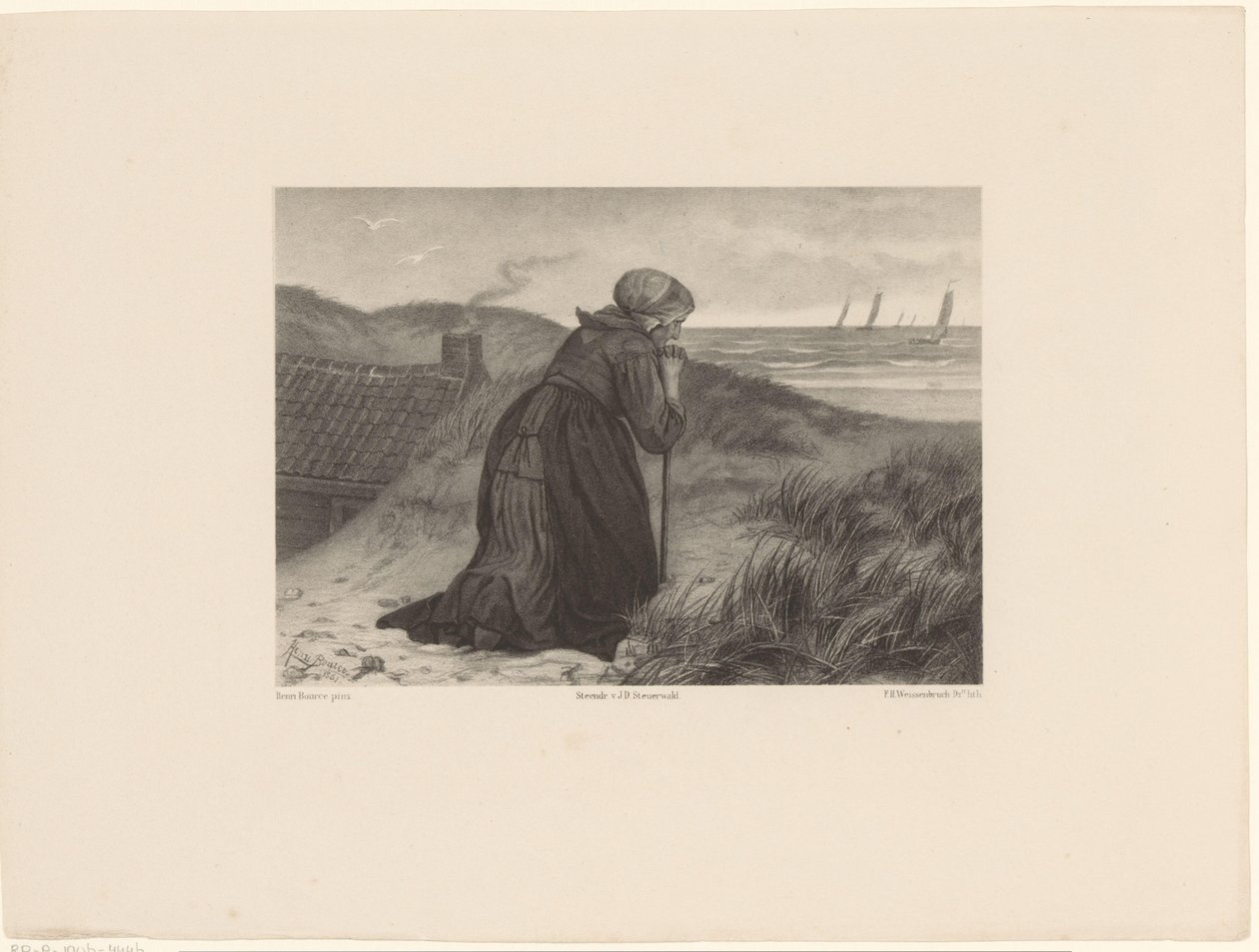 anciana, reclinado, bastón de Frederik Hendrik Weissenbruch