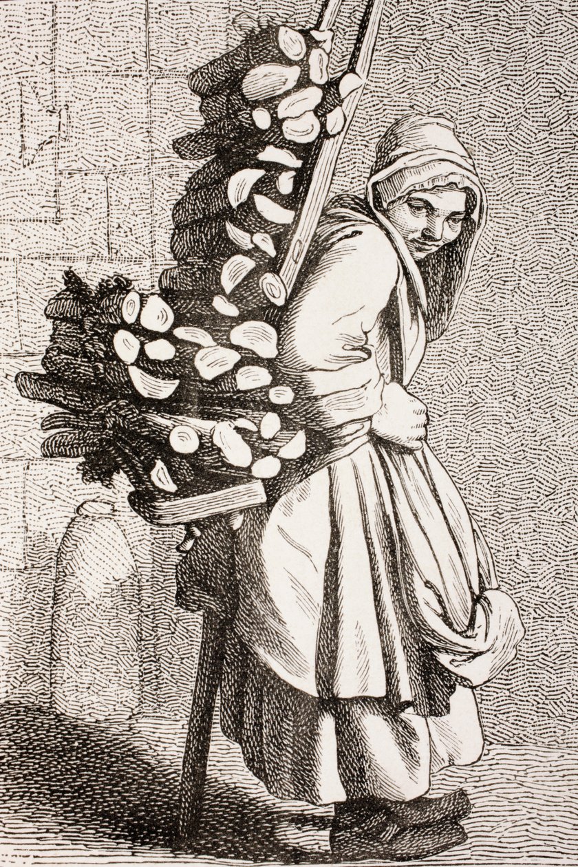 Una mujer llevando leña para vender en el París del siglo XVIII, 1875 de French School