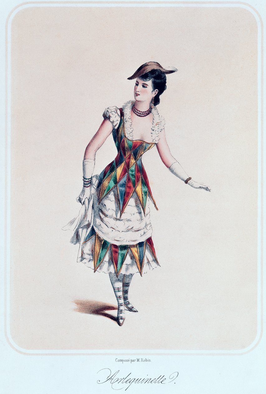 Diseño de vestuario para una arlequín femenina, c.1880 de French School