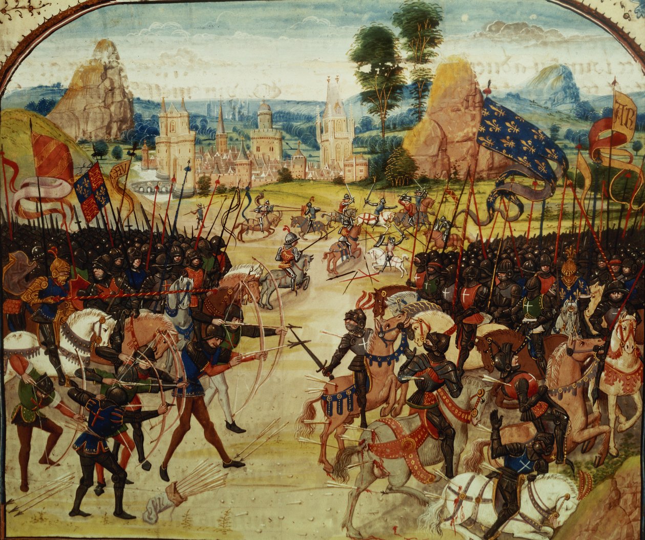 Fr 2643 f.207 Batalla de Poitiers, 1356, de la Crónica de Froissart de French School