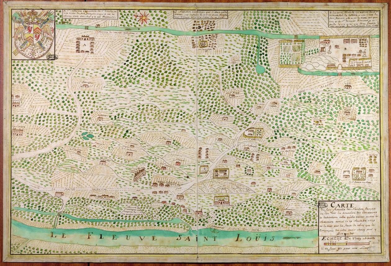 Mapa de Fort Rosalie des Natchez, Luisiana de French School