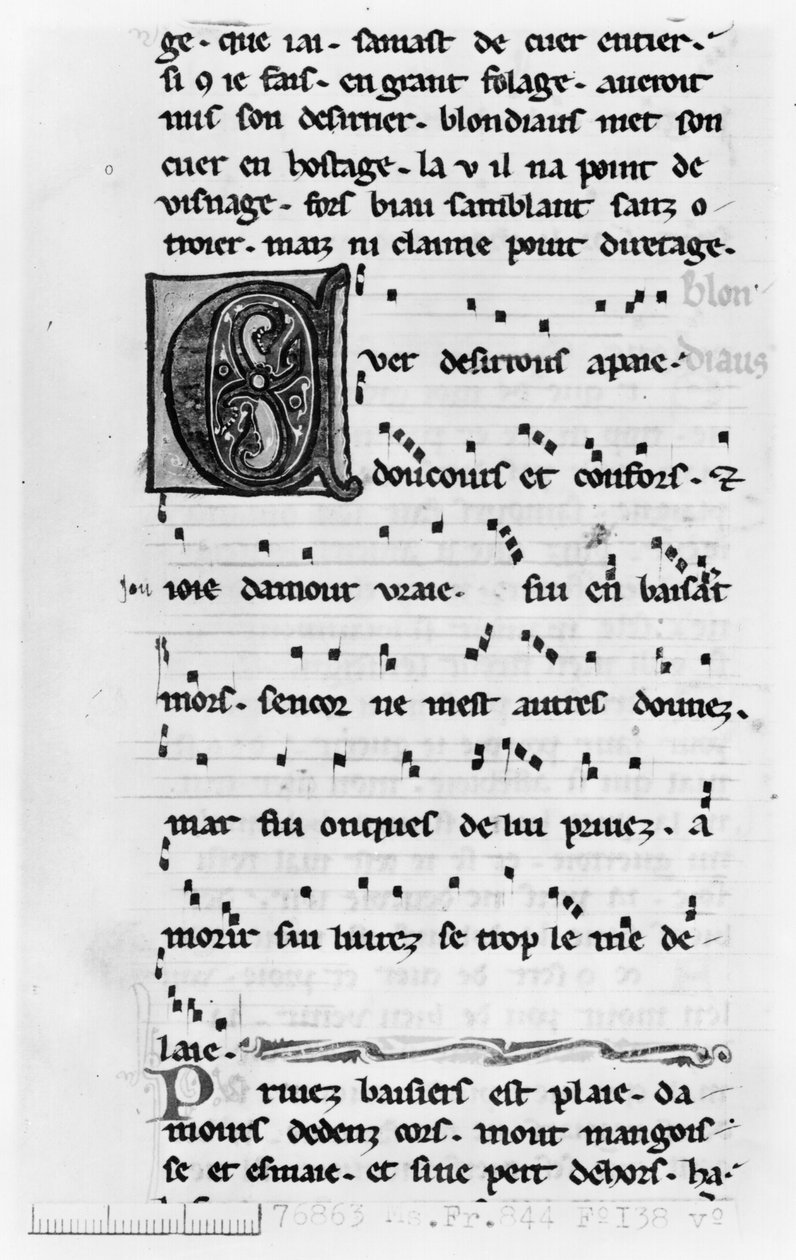 Ms.Fr 844 fol.138v Canción de Blondel de Nesles (finales del siglo XII) de French School