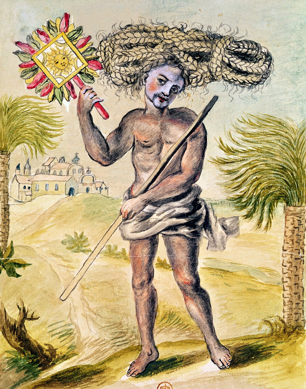 Hombre penitente en la India con cabello trenzado (de 