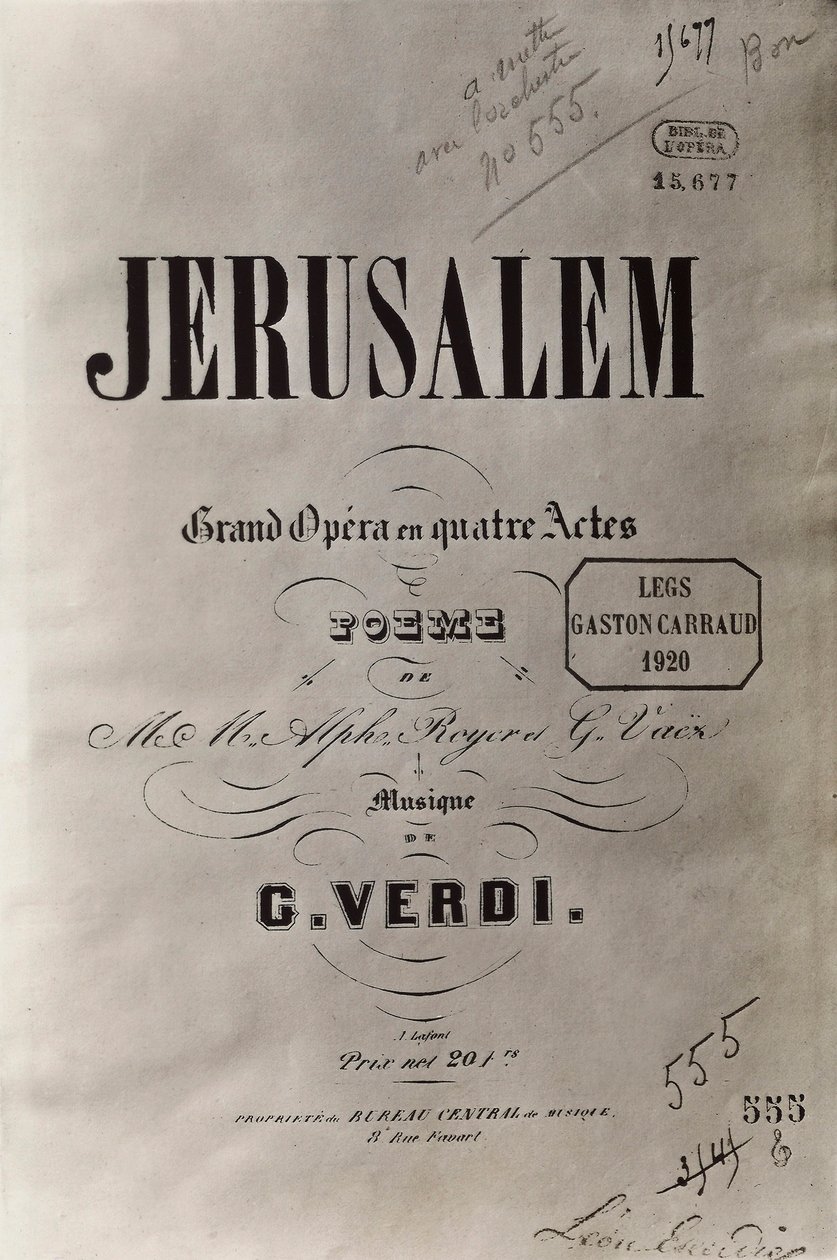Portada de la ópera Jerusalén, c.1847 de French School