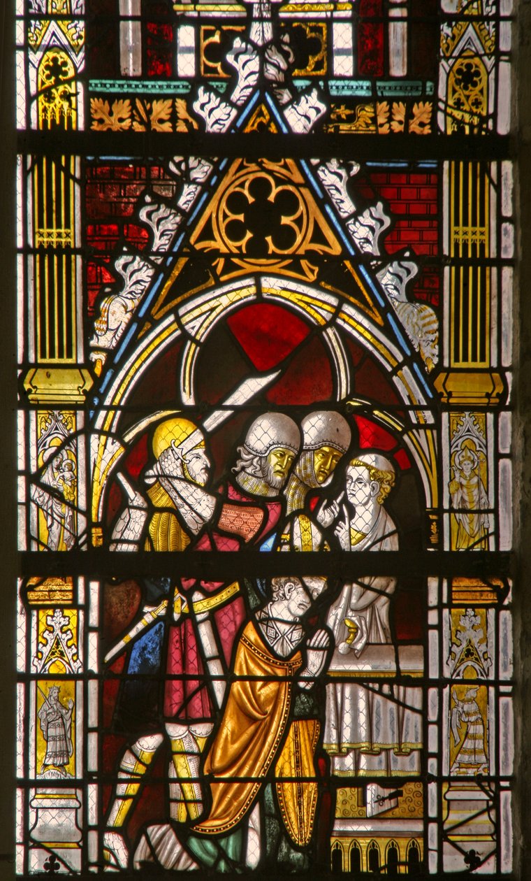 Ventana w19 representando el martirio de Santo Tomás Becket (vidriera) de French School