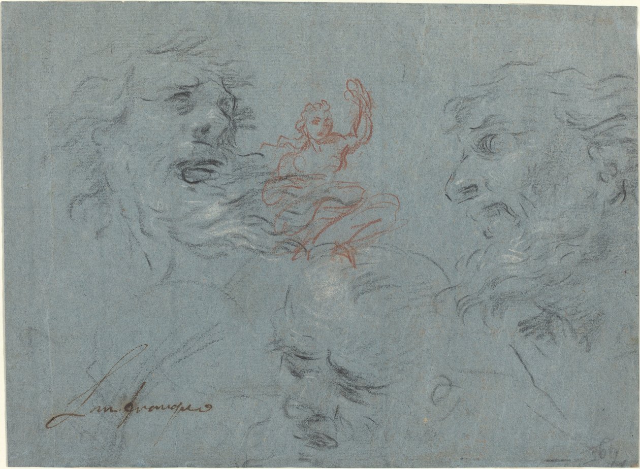 Estudio de cabezas [recto] de French 17th Century