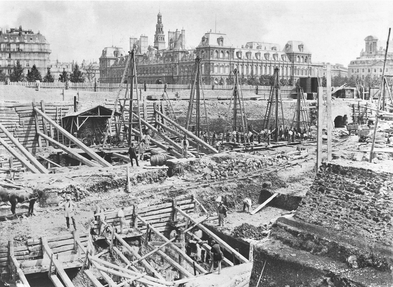 Construcción del Hôtel-Dieu, París, c.1866 de French Photographer