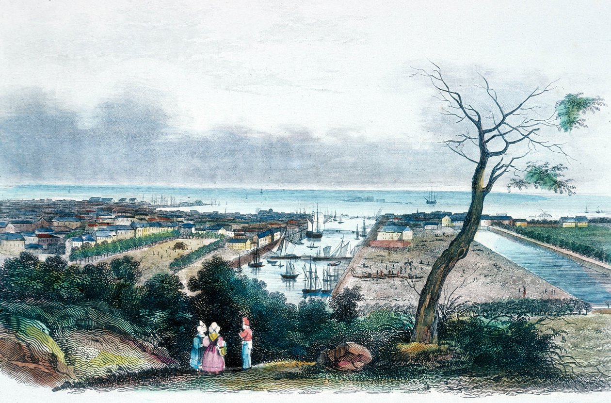 Cherburgo, Normandía (grabado en color) de French School