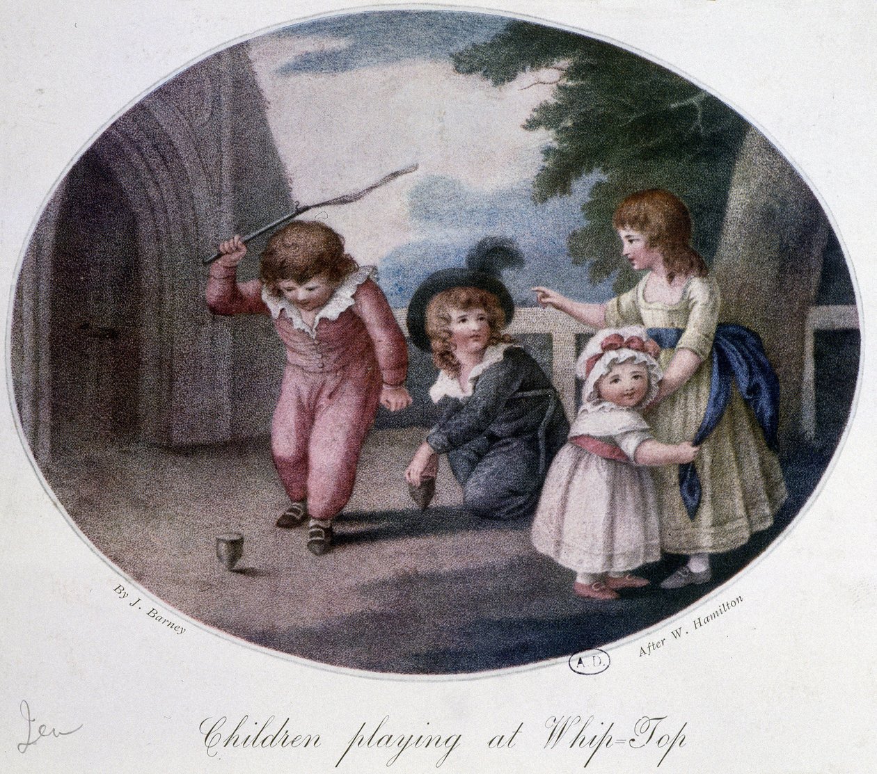 Niños jugando a la peonza - dibujo de French School