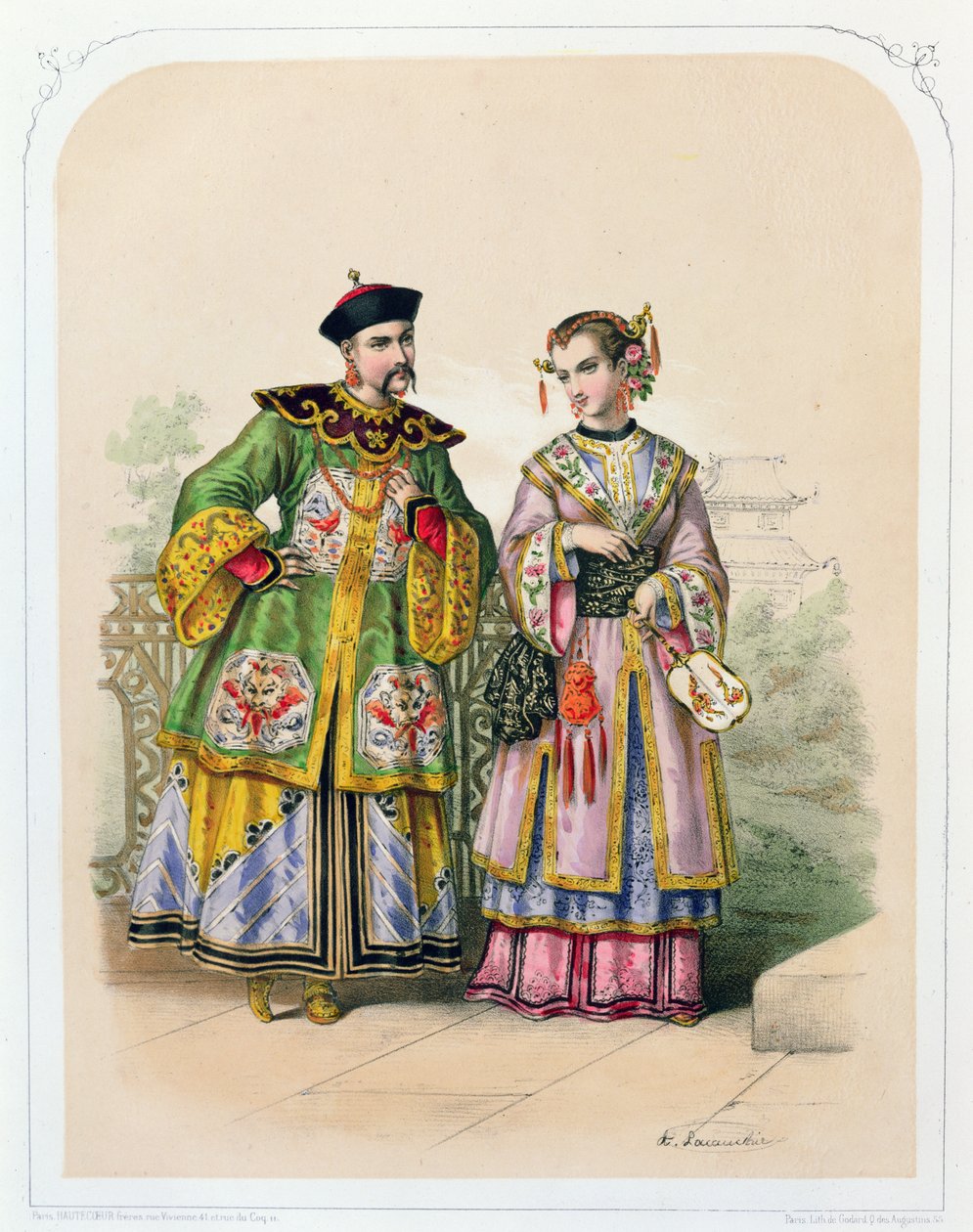 Caballero y dama chinos elegantes, mediados del siglo XIX de French School