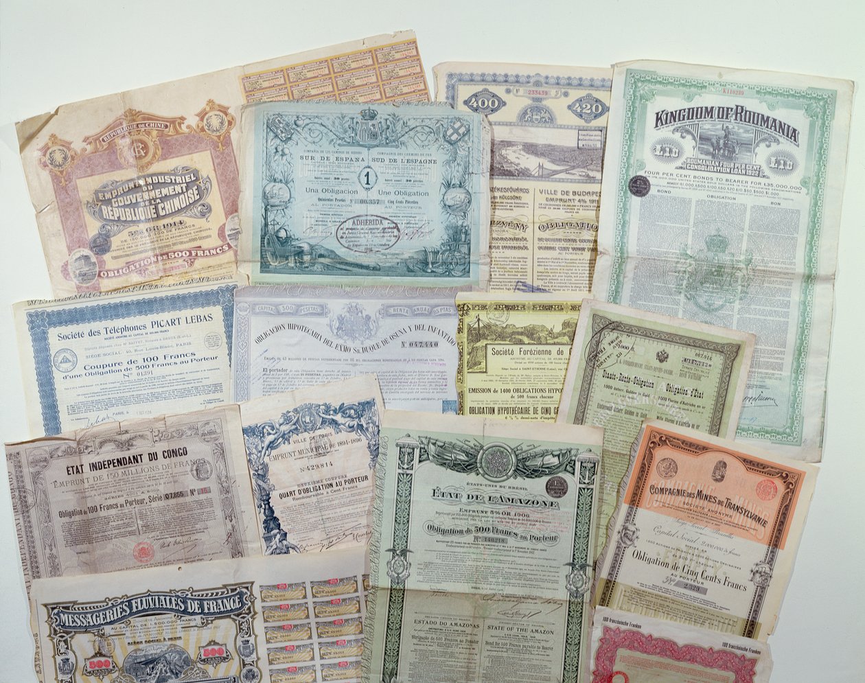 Colección de certificados de bonos, principios del siglo XX de French School