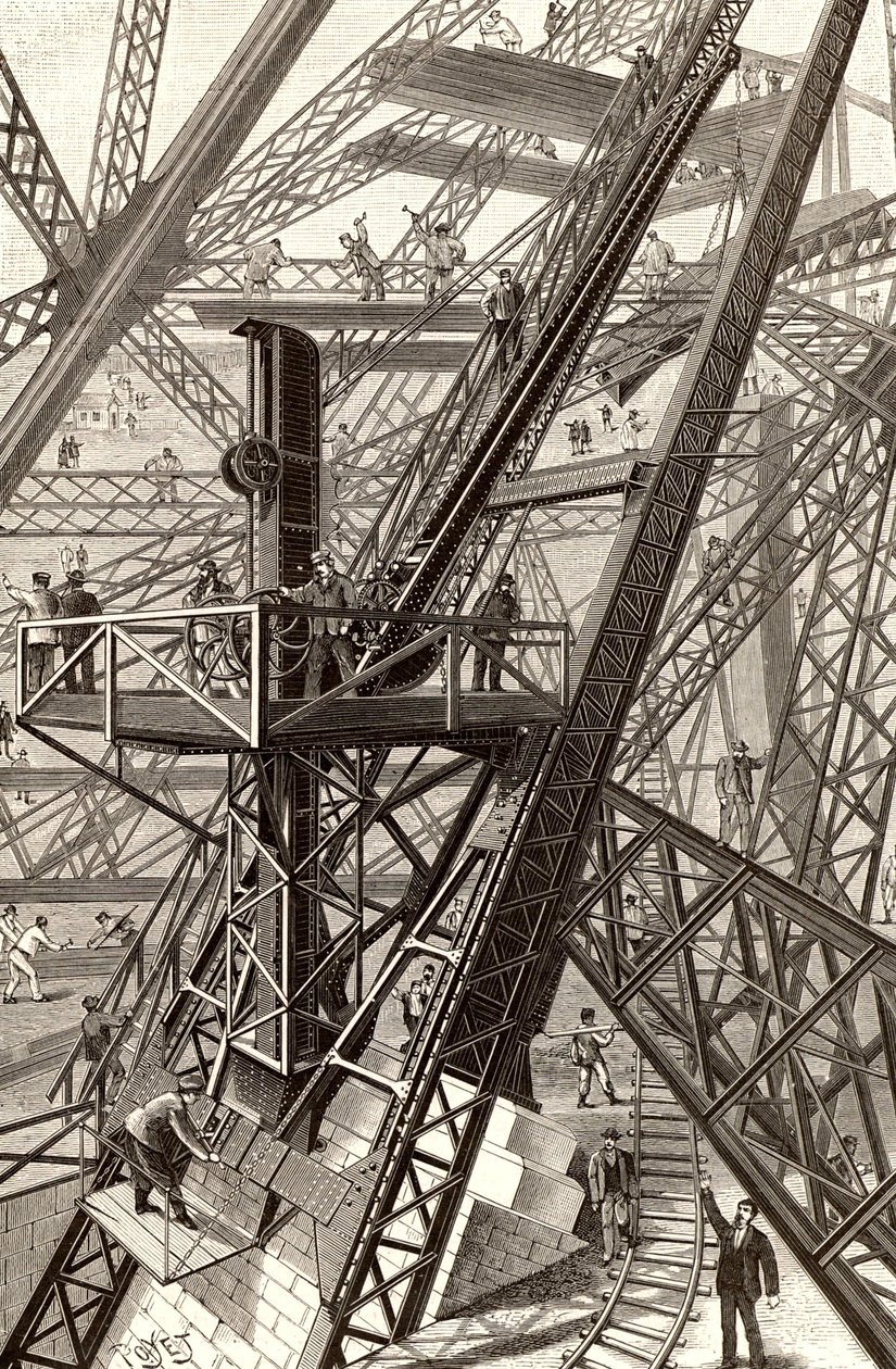 Construcción de la Torre Eiffel, París de French School
