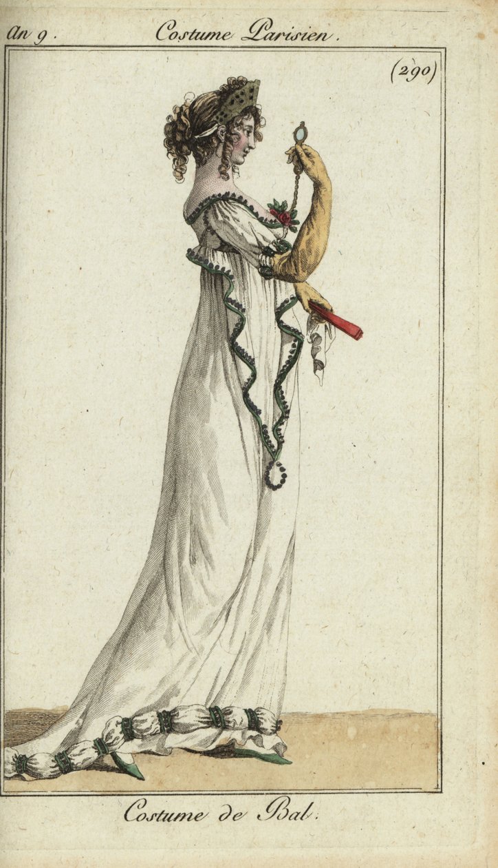 Mujer a la moda con vestido de baile y tiara de French School