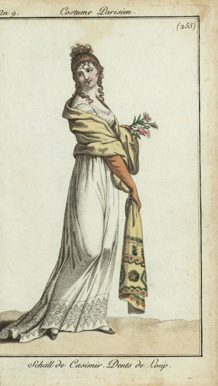 Mujer a la moda con chal de cachemira de French School