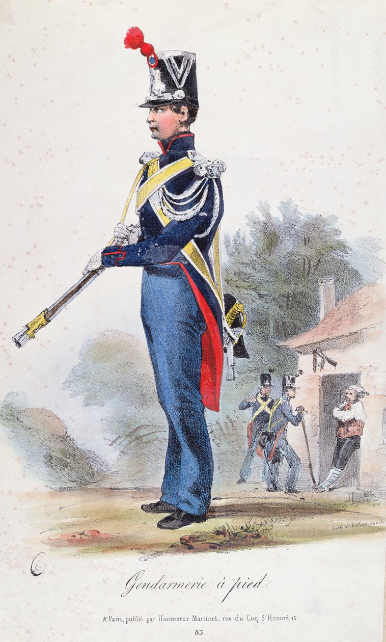Gendarme de a pie, grabado por Villain, c.1830 de French School