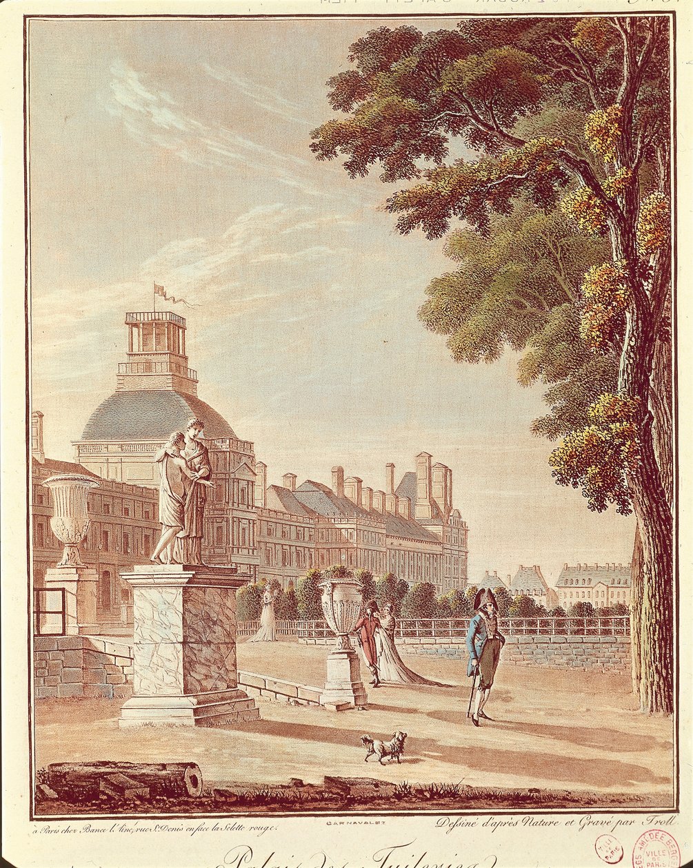 Francia, París, Palacio de las Tullerías, Grabado de French School