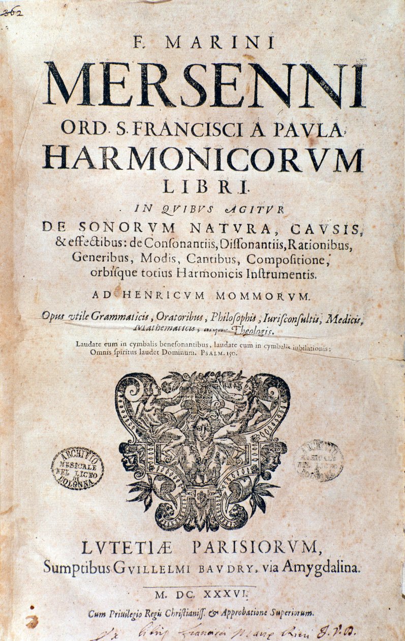 Frontispicio de Harmonie universelle de Marin Mersenne de French School