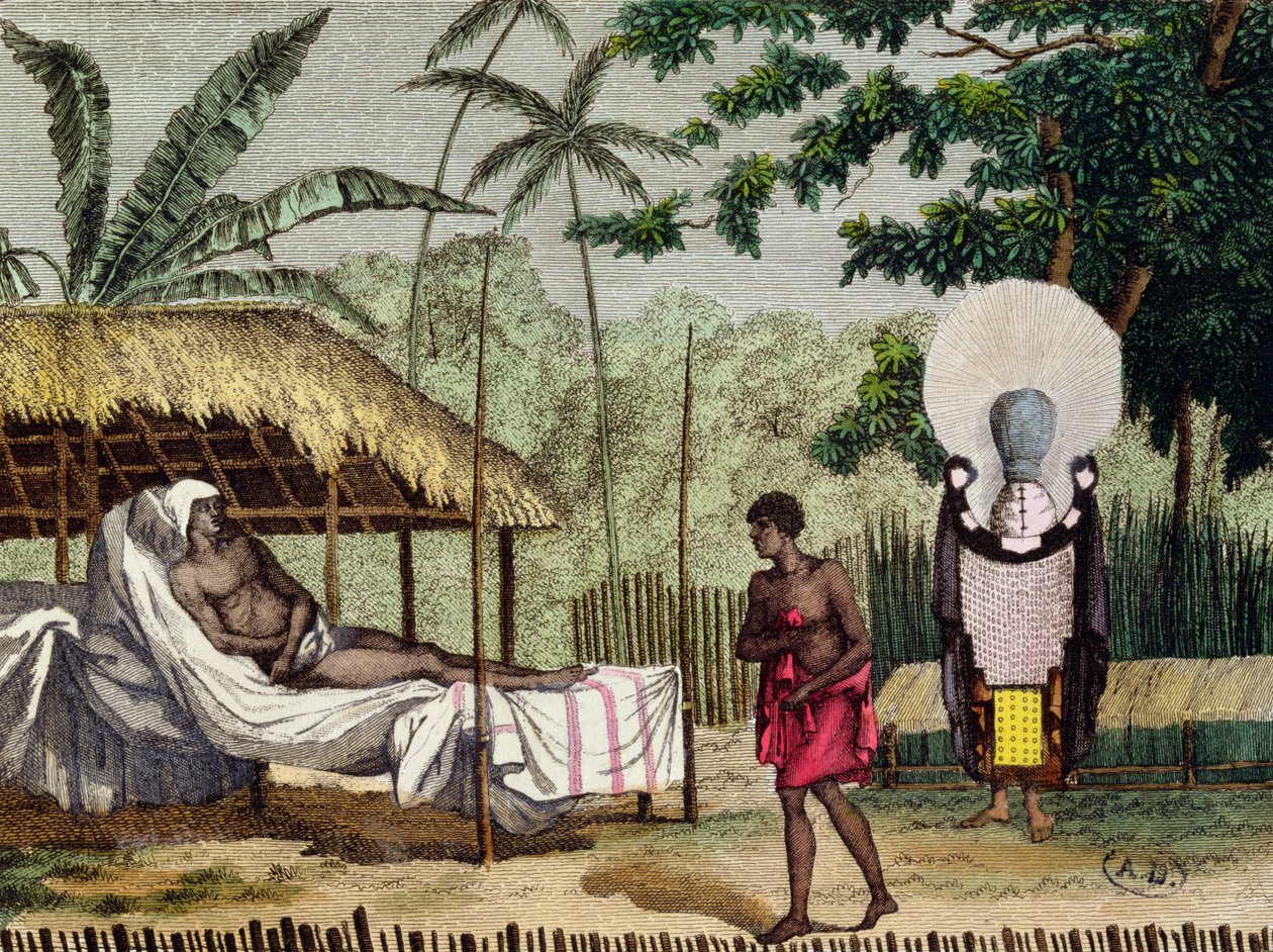 Ritos funerarios y de duelo en Tahití, 1811 de French School