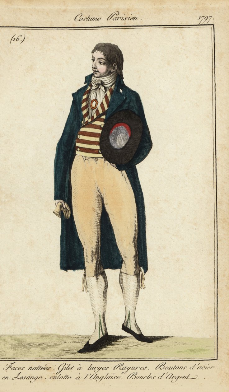Caballero con chaleco y calzones a rayas de French School