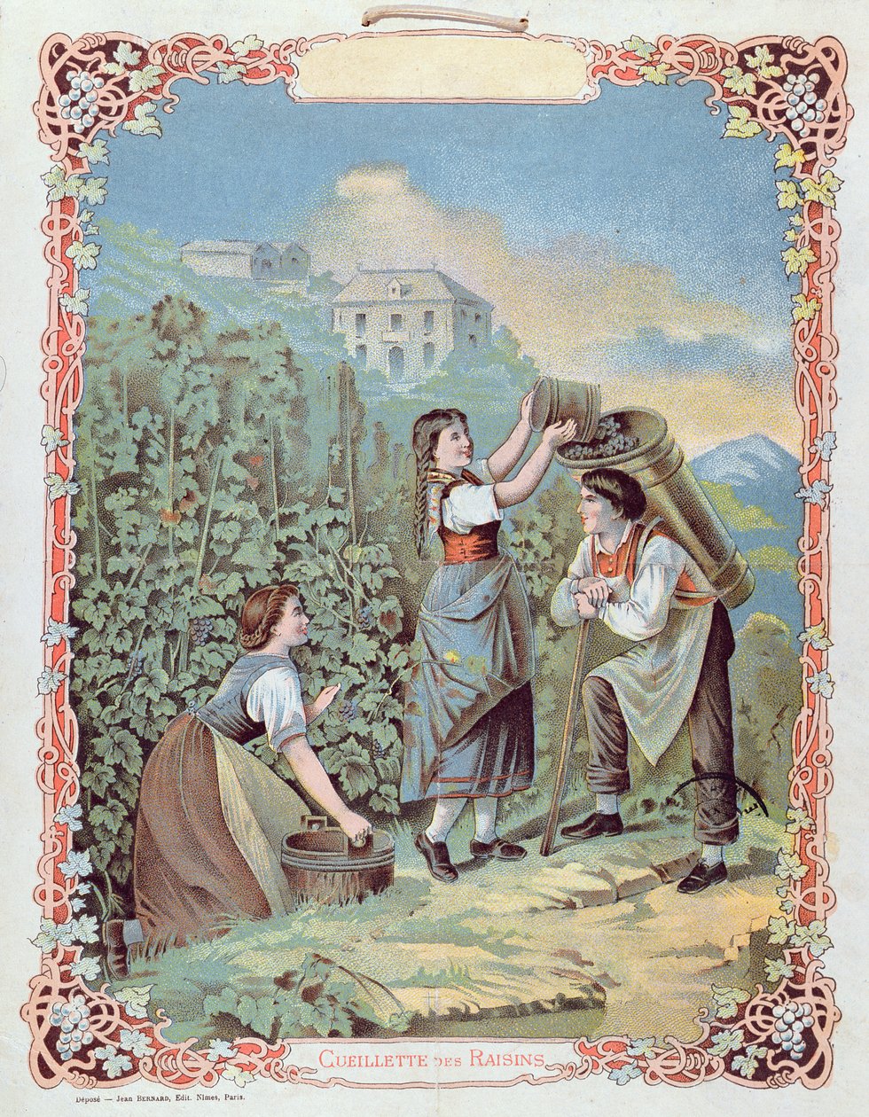 Cosecha de uvas, de un calendario, c.1880 de French School