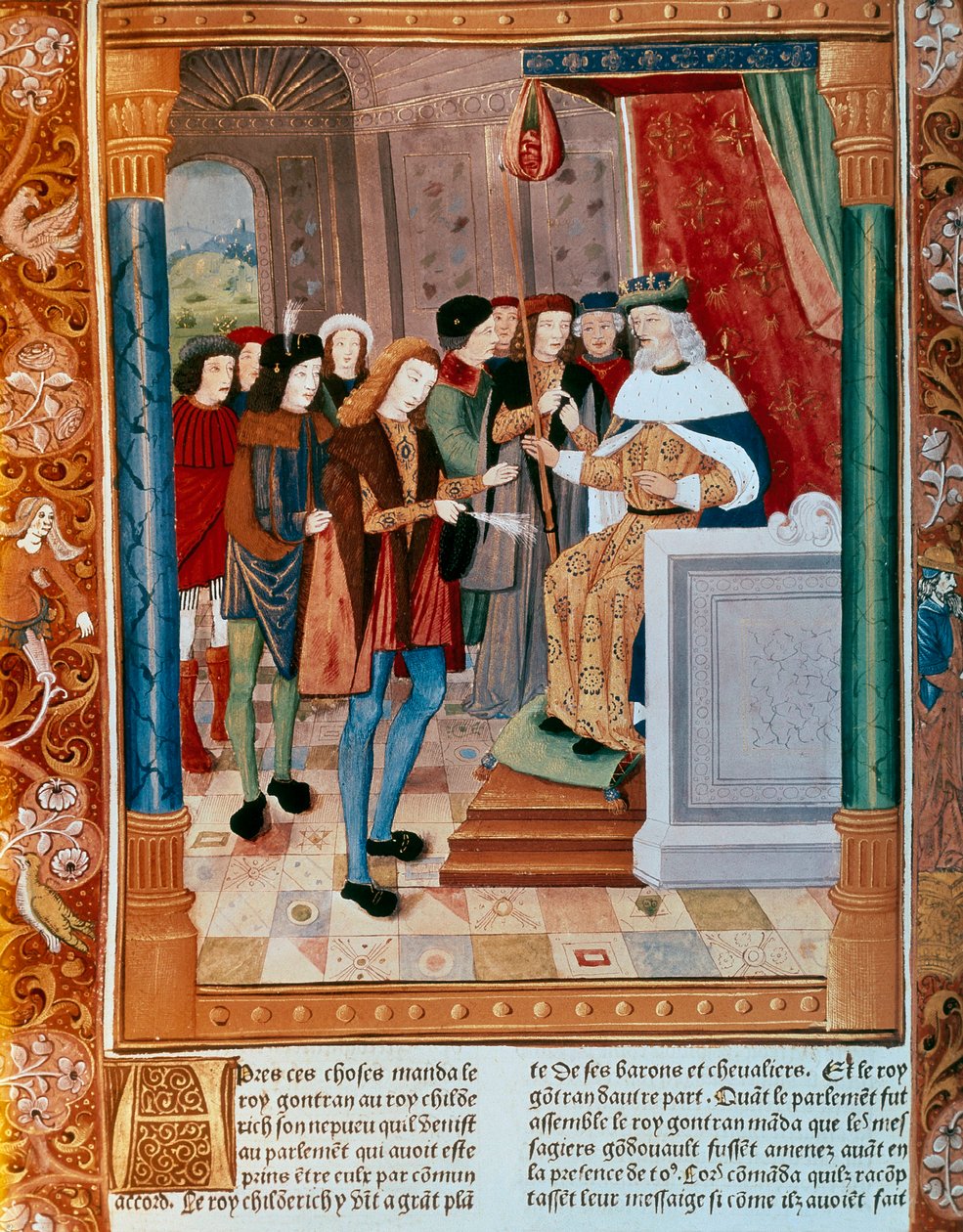 Rey Gontrán I. Manuscrito iluminado. Siglo XV. de French School