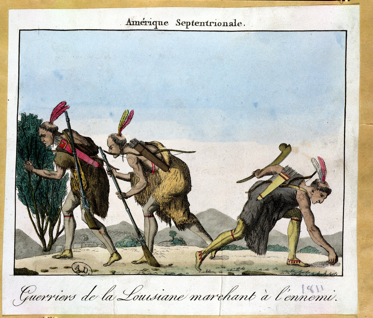 Indios de Luisiana rastreando a su enemigo, c.1811 de French School