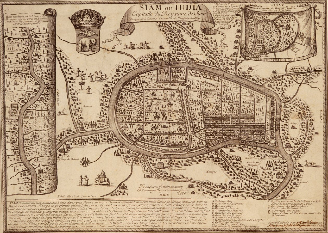 Mapa de Ayutthaya, 1686 de French School