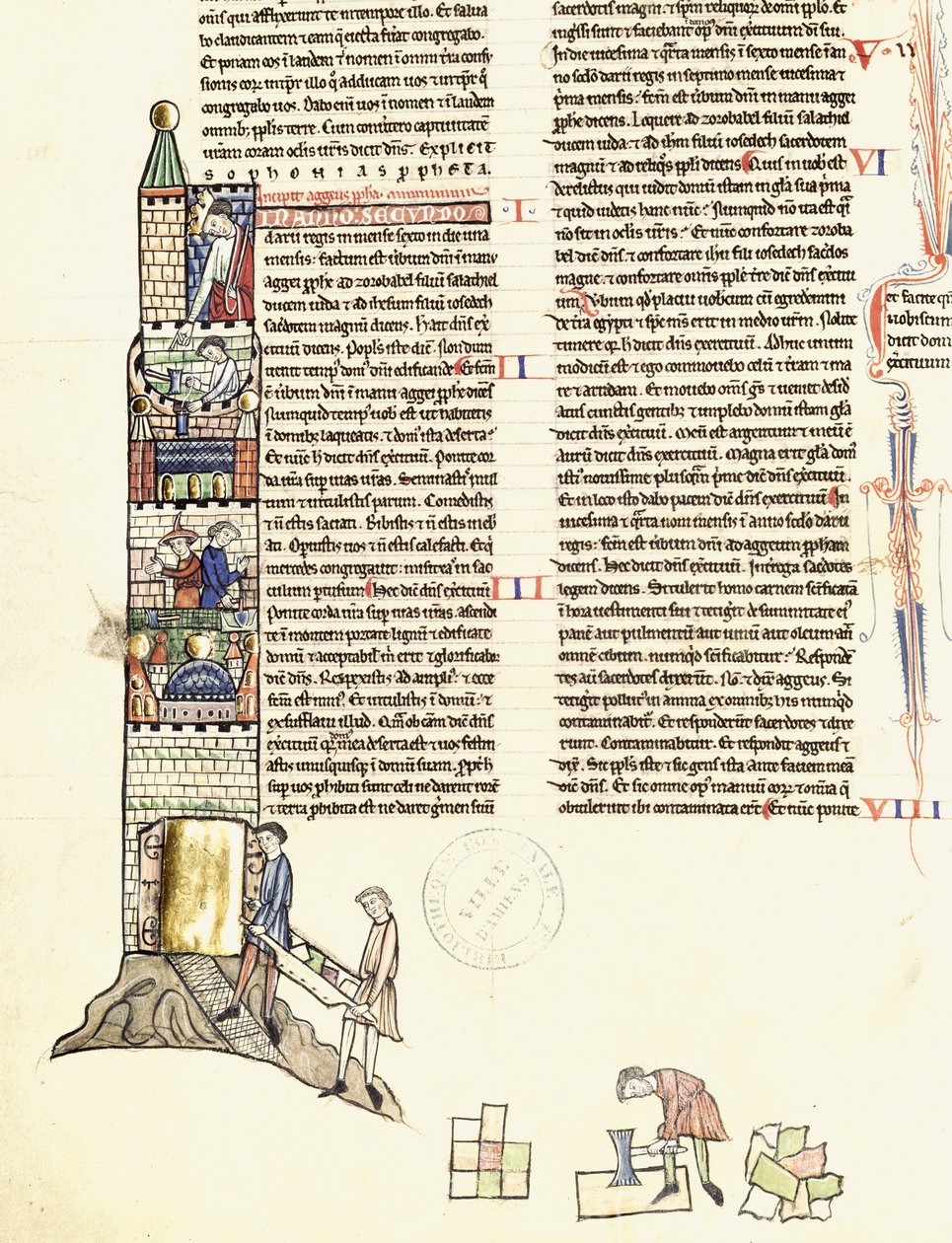 Ms 21 f.167v Construcción de una torre de French School