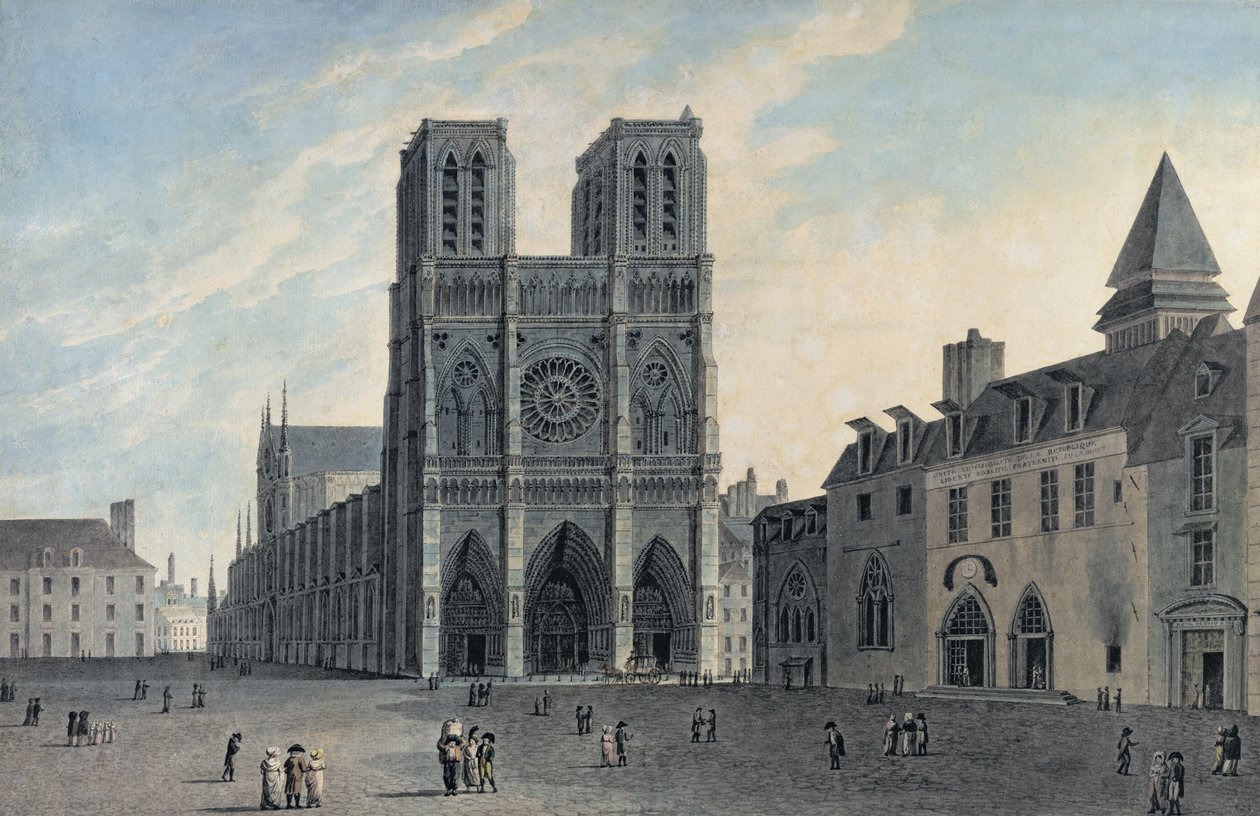 Notre Dame, principios del siglo XIX (grabado en color) de French School