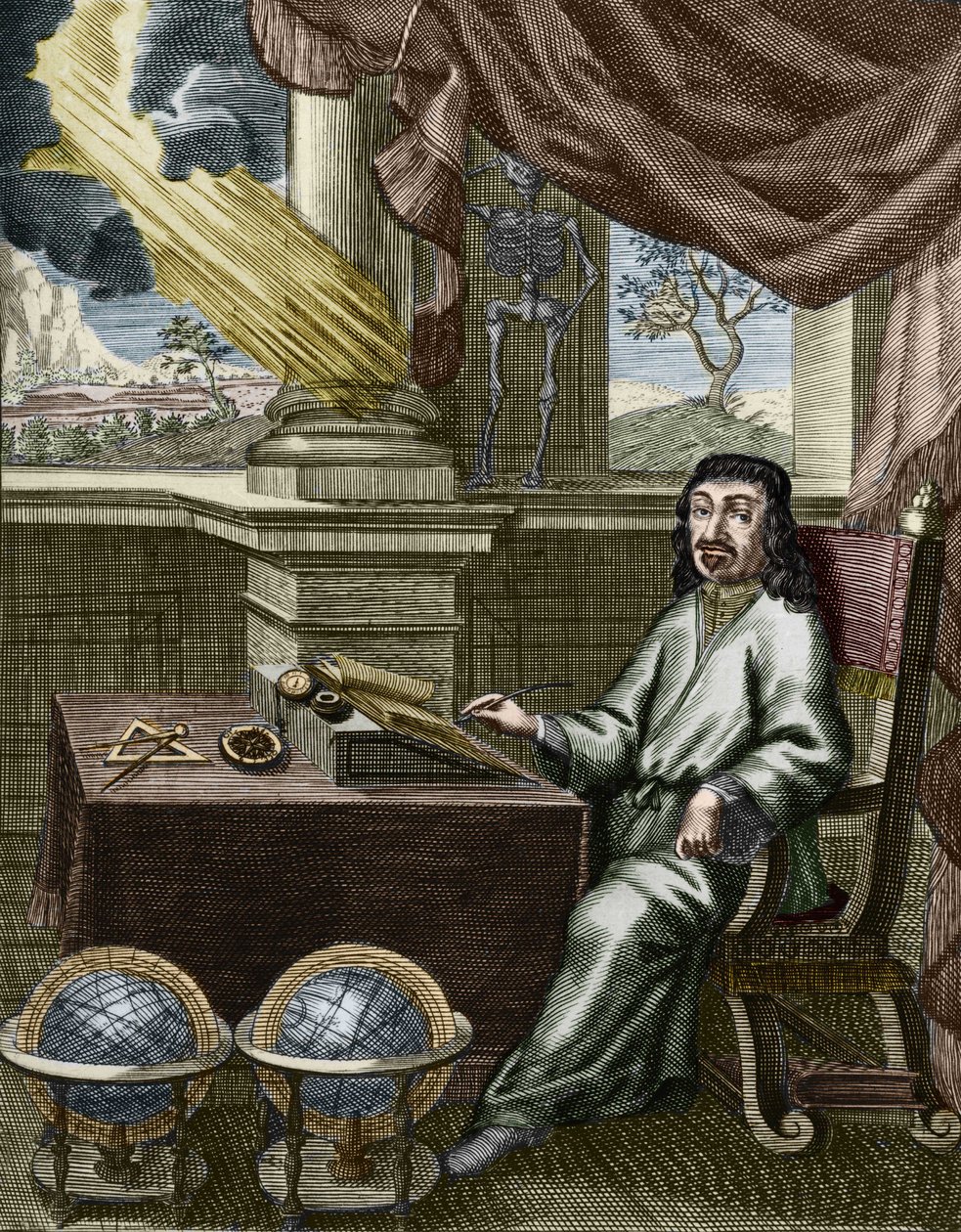 René Descartes (grabado coloreado a mano) de French School