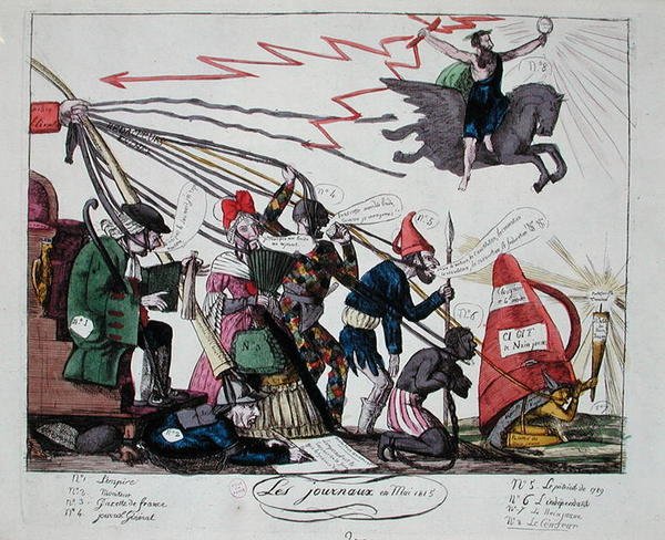 Los periódicos de mayo de 1815 (grabado en color) de French School