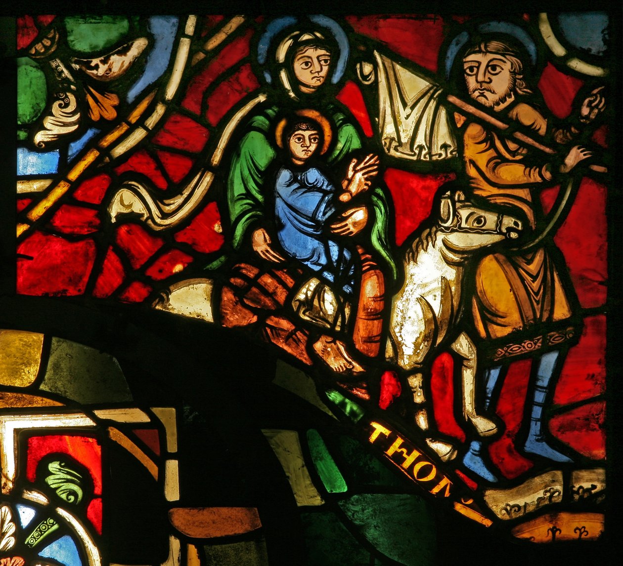 Ventana del Tesoro-A que representa la Huida a Egipto de French School