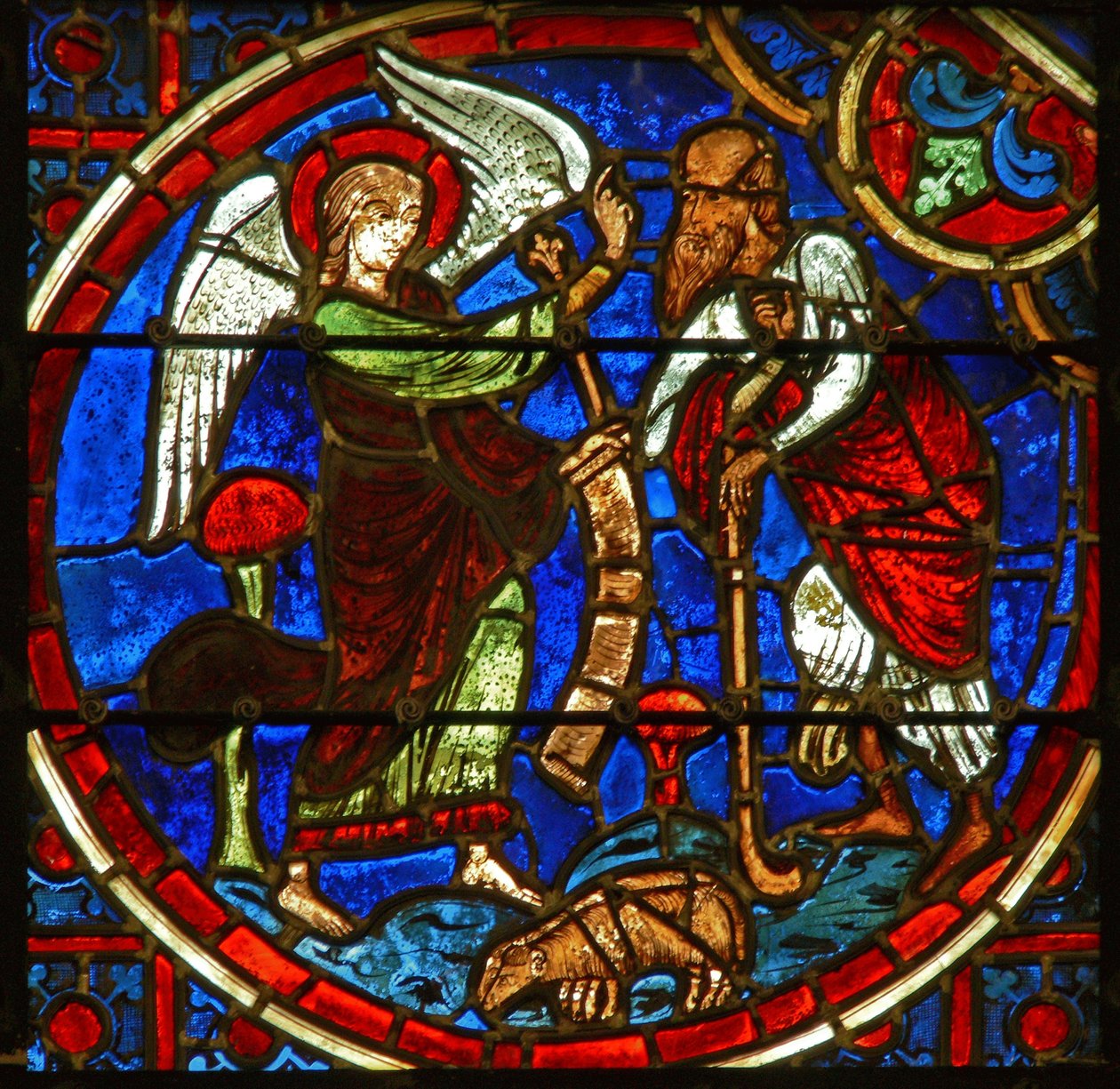 Ventana que representa la Anunciación a los pastores de French School