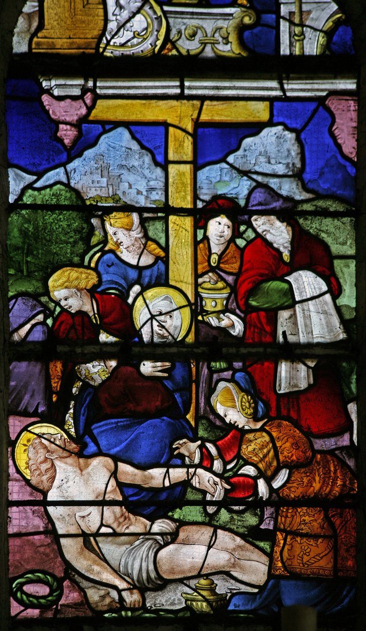 Ventana w0 que representa el Descendimiento de la Cruz de French School