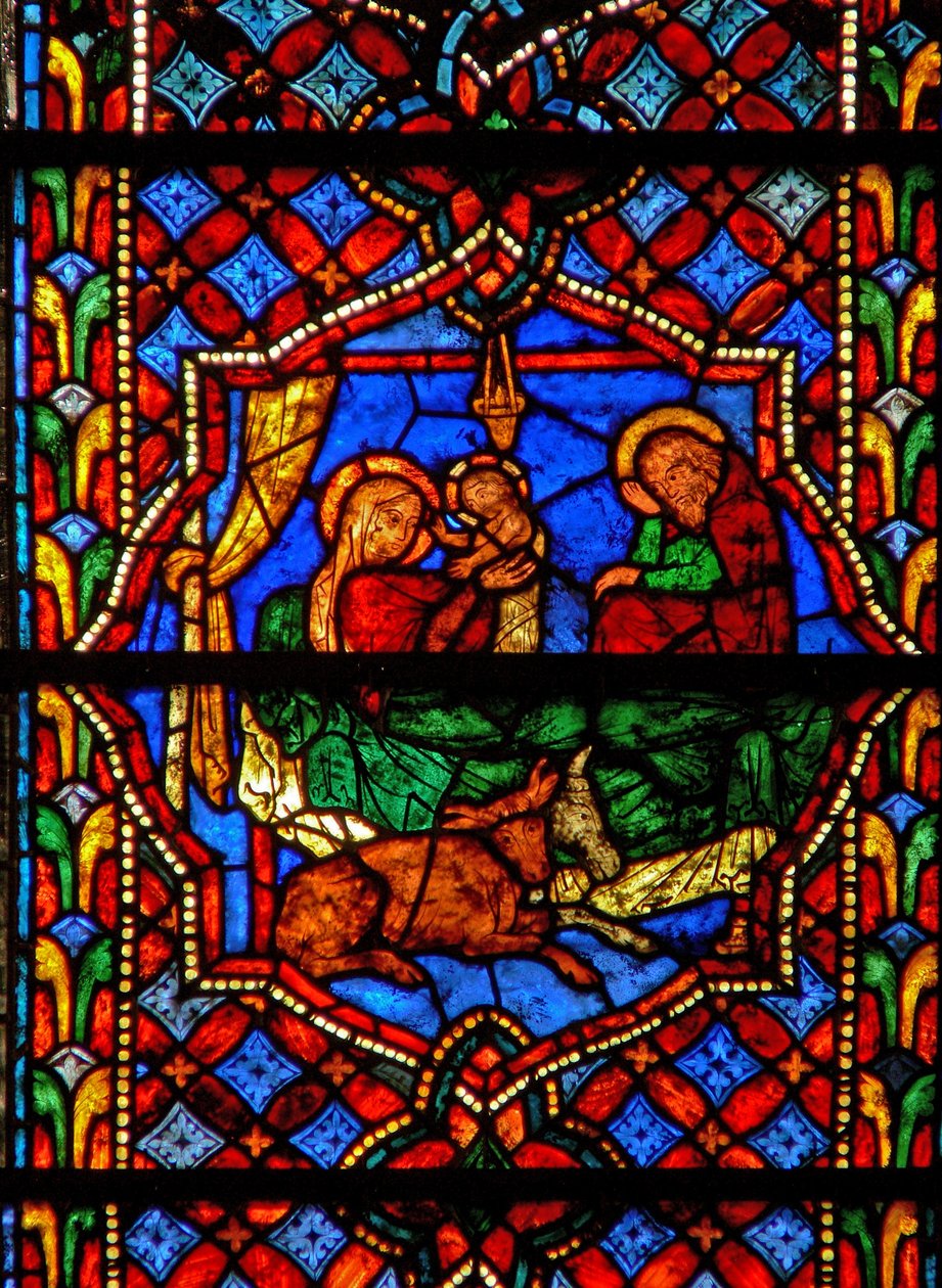 Ventana que representa la Natividad de French School