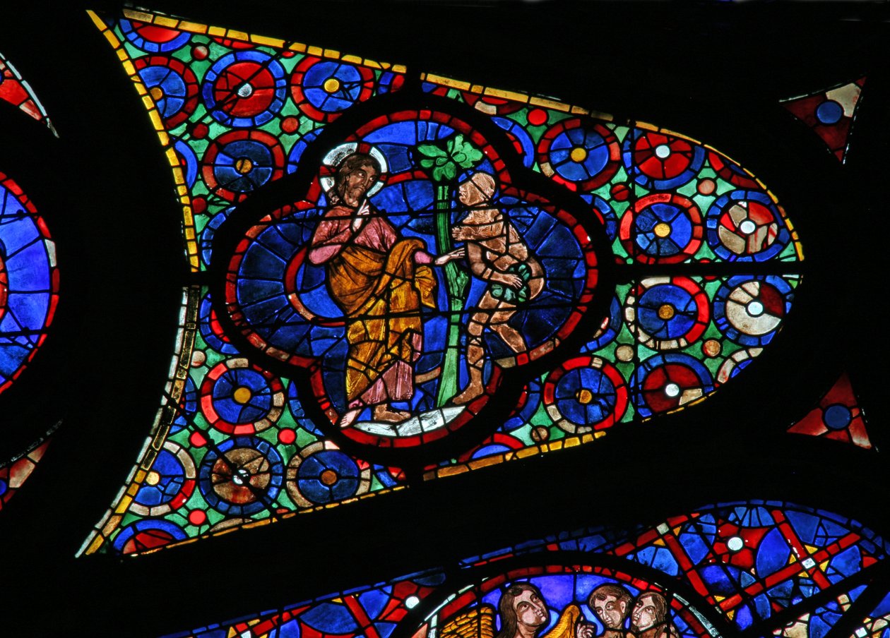Ventana w115 que representa a Dios hablando con Adán de French School