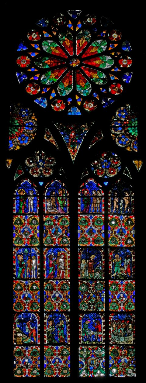 Ventana w17 que representa la Creación y el Génesis de French School