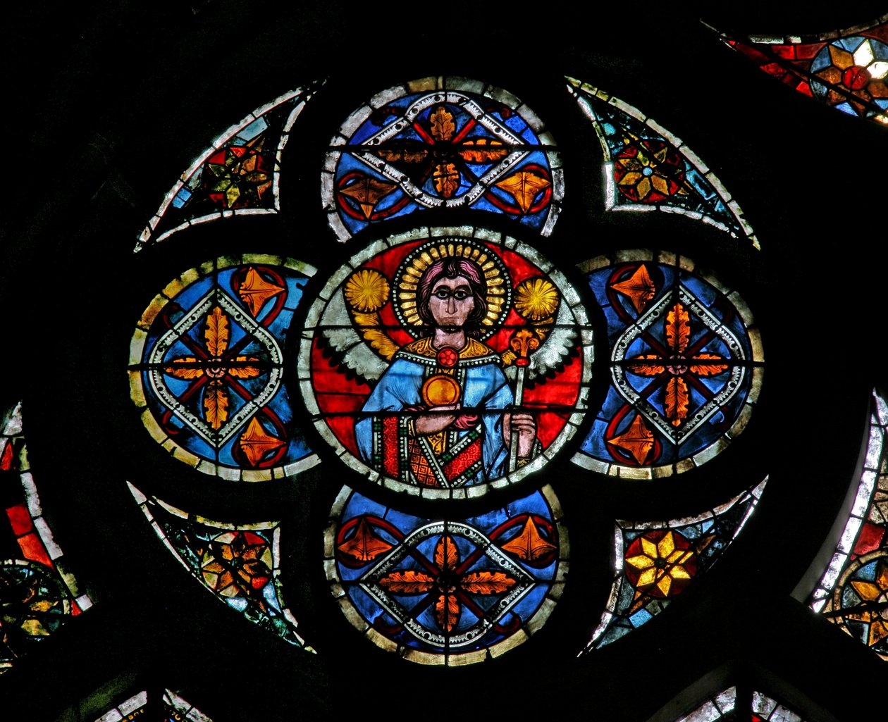 Ventana w202 que representa un ángel de French School