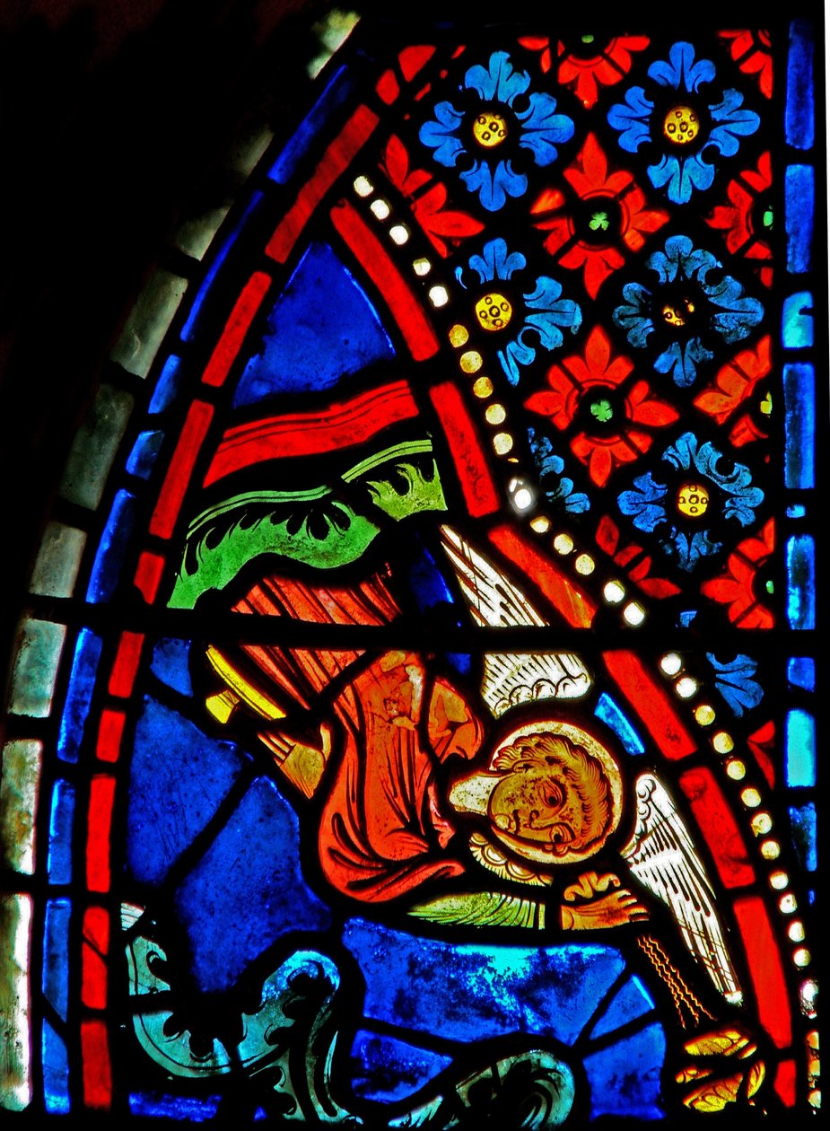 Ventana w21 que representa un ángel incensario de French School