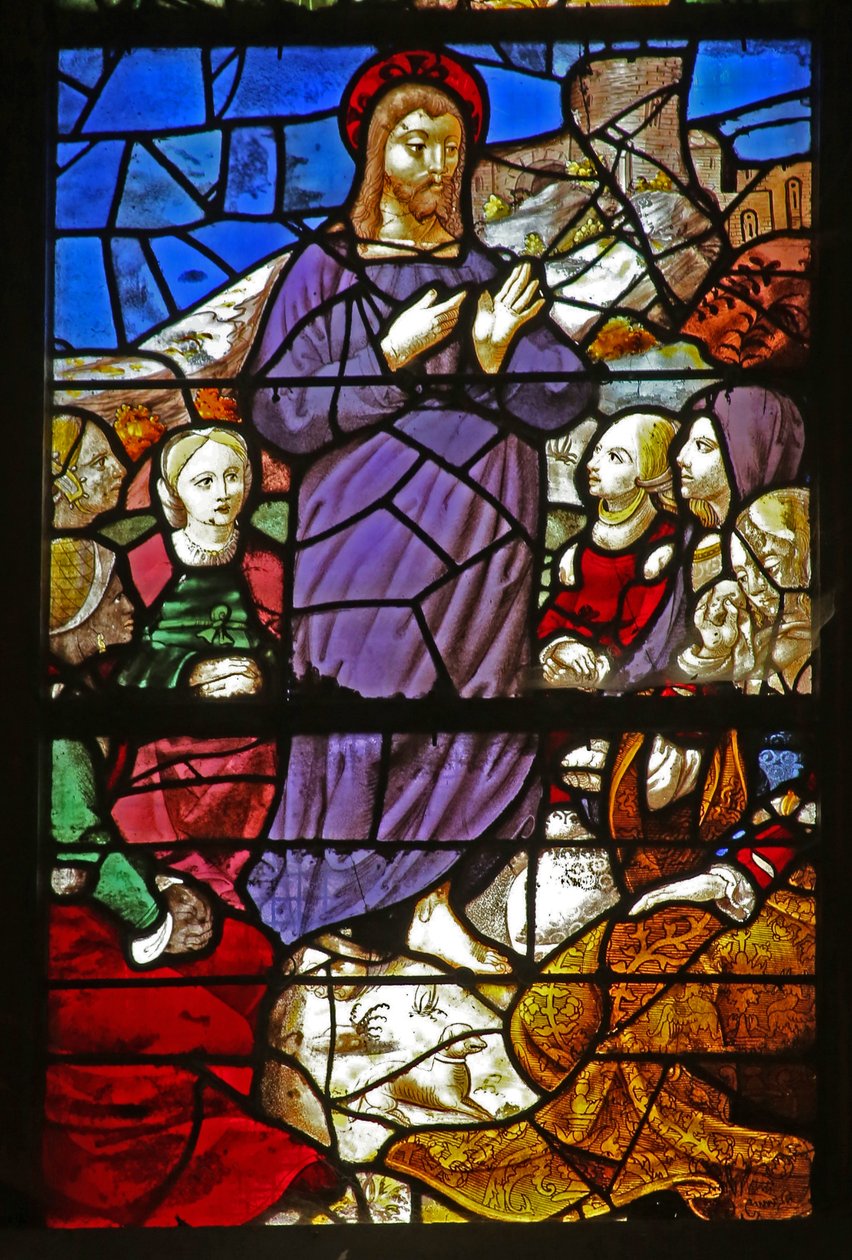 Ventana w38 que representa a Cristo predicando de French School