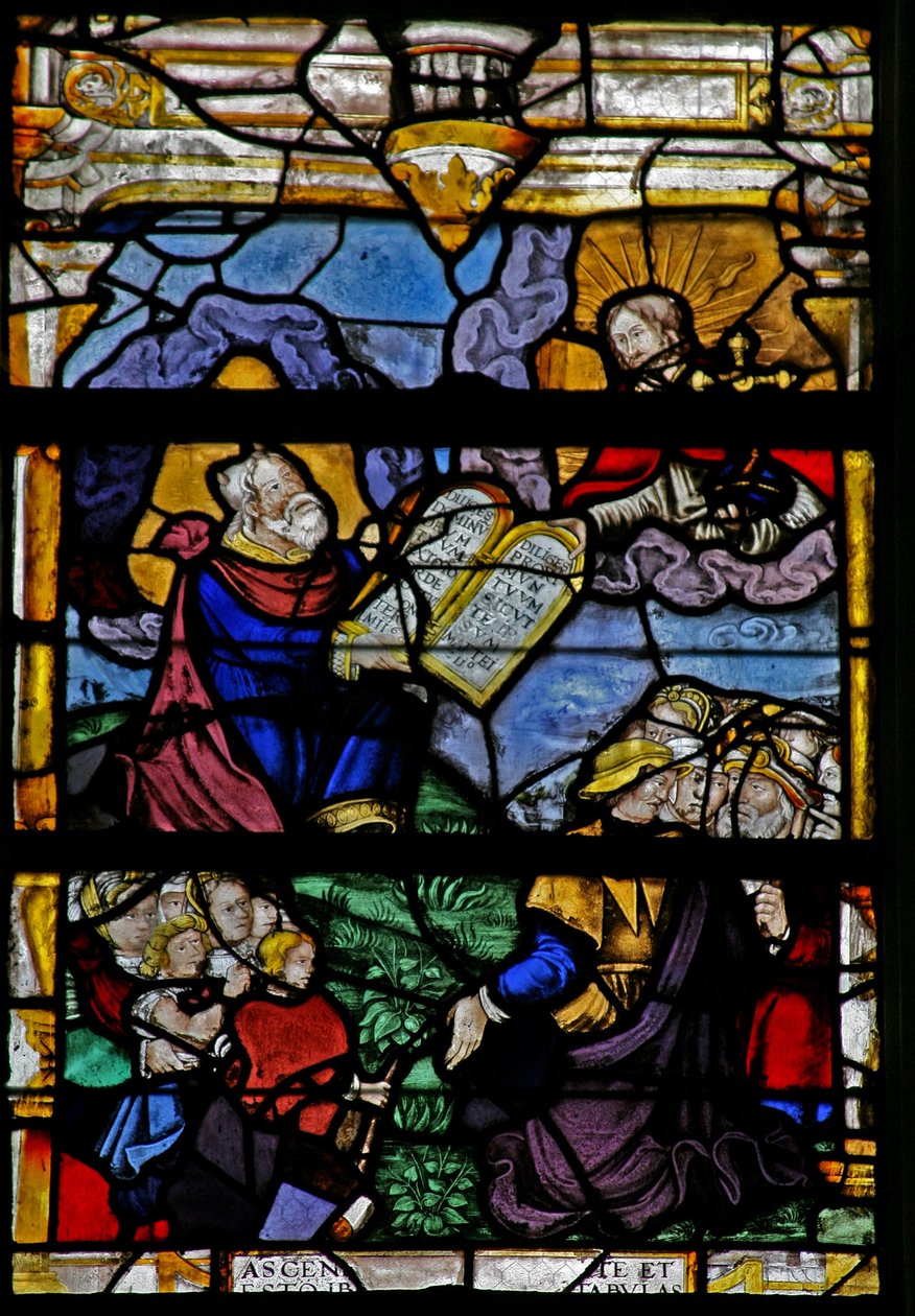 Ventana w5 que representa a Moisés en el Monte Sinaí de French School