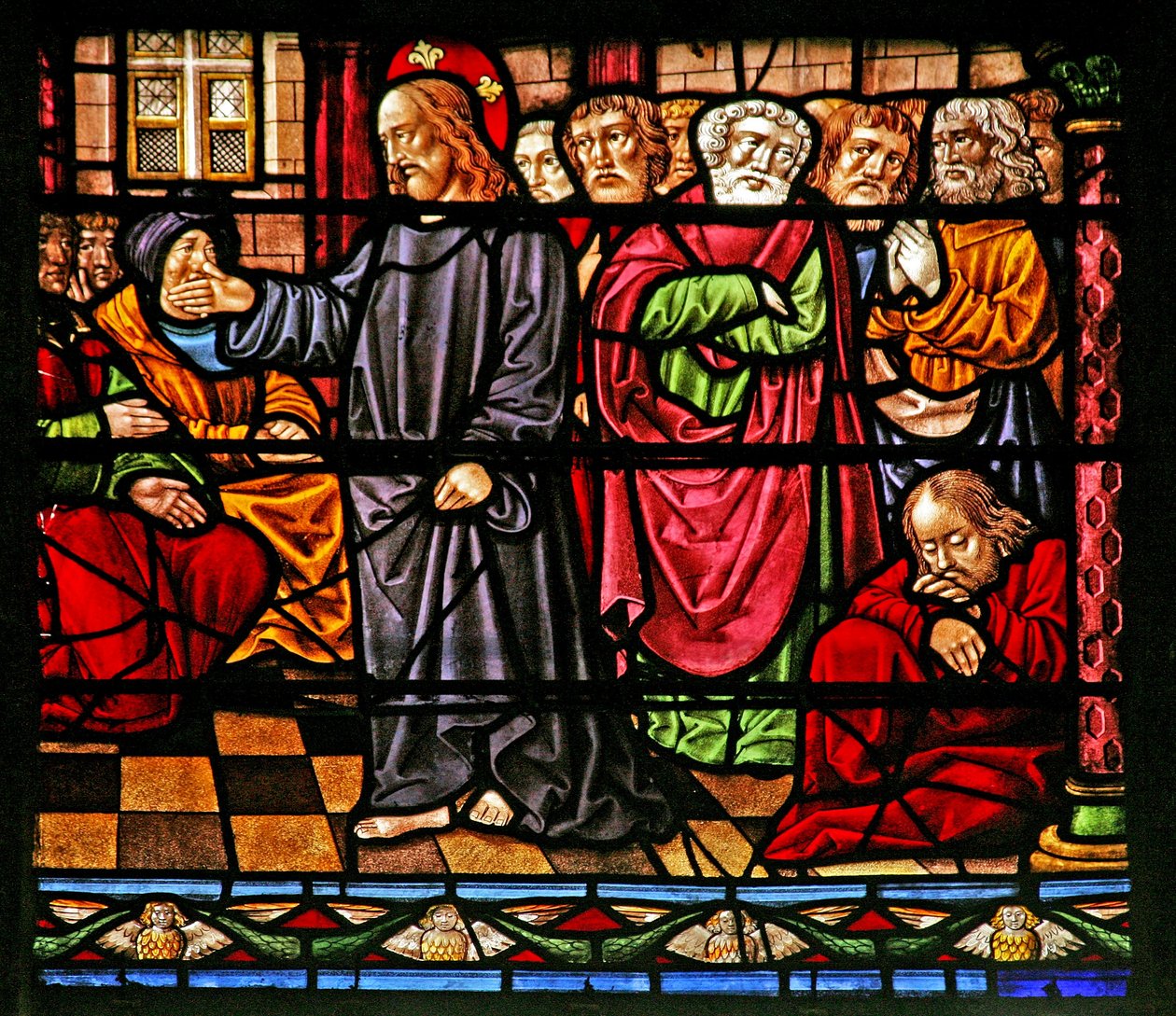 Ventana w6 que representa a Cristo predicando de French School
