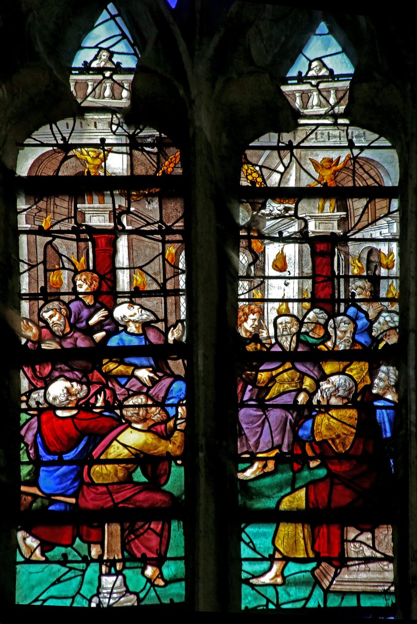 Ventana que representa Pentecostés de French School