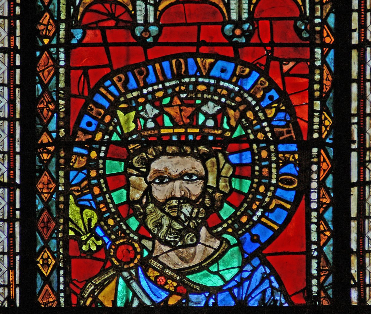 Ventana w9 que representa a Pipino el Breve de French School