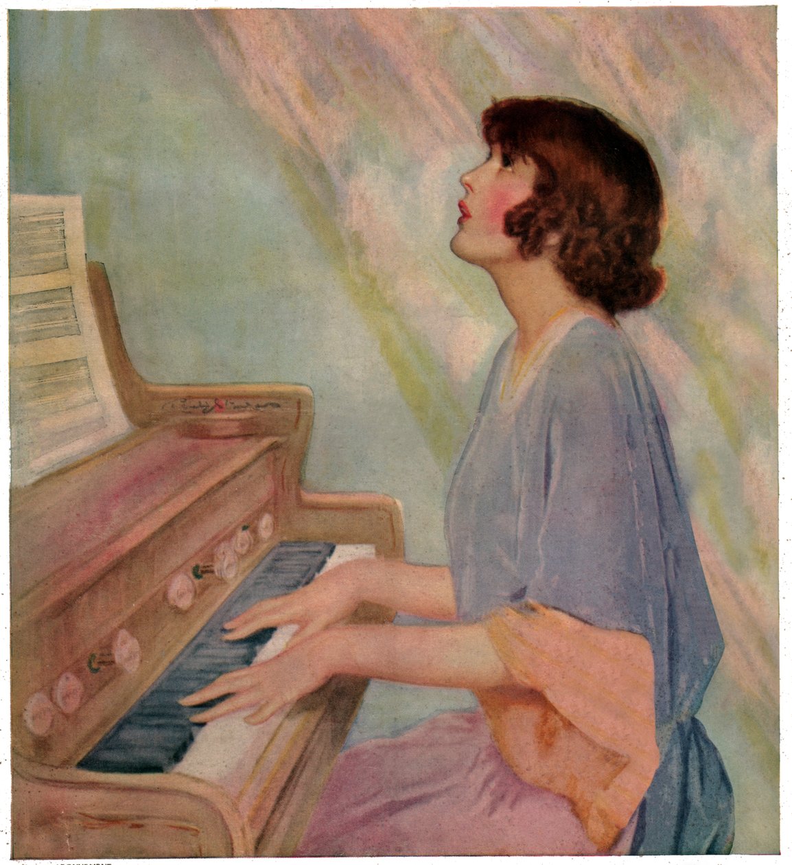 Mujer tocando el órgano de French School