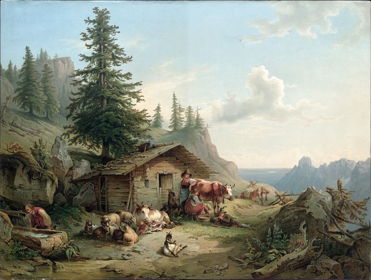 Alpenhütte auf dem Schafberg de Friedrich Gauermann