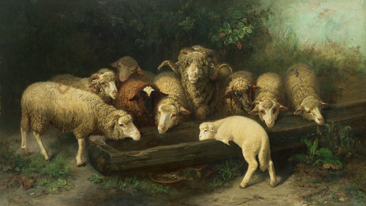 El abrevadero de ovejas, siglo XIX de Friedrich Ferdinand Schmalzigaug