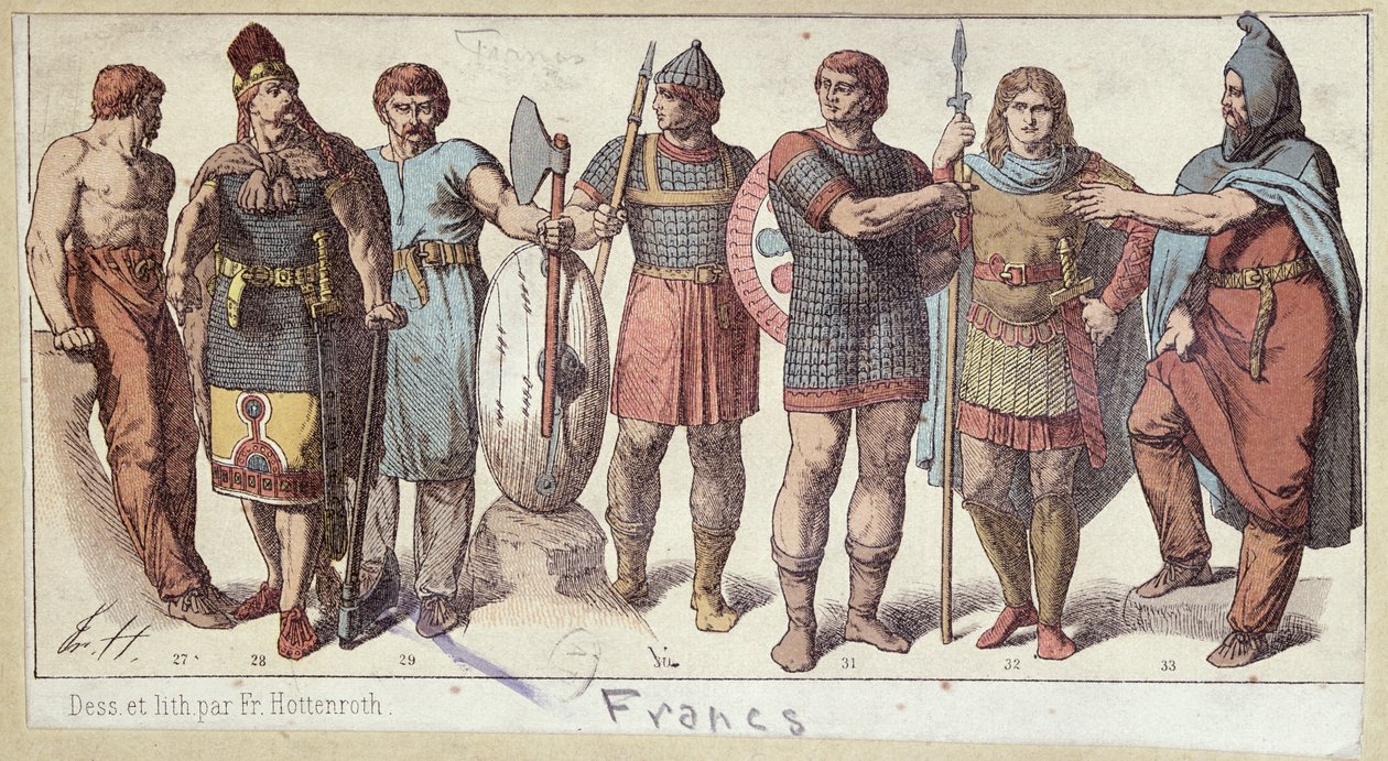 Trajes de soldados francos, c.1880 de Friedrich Hottenroth