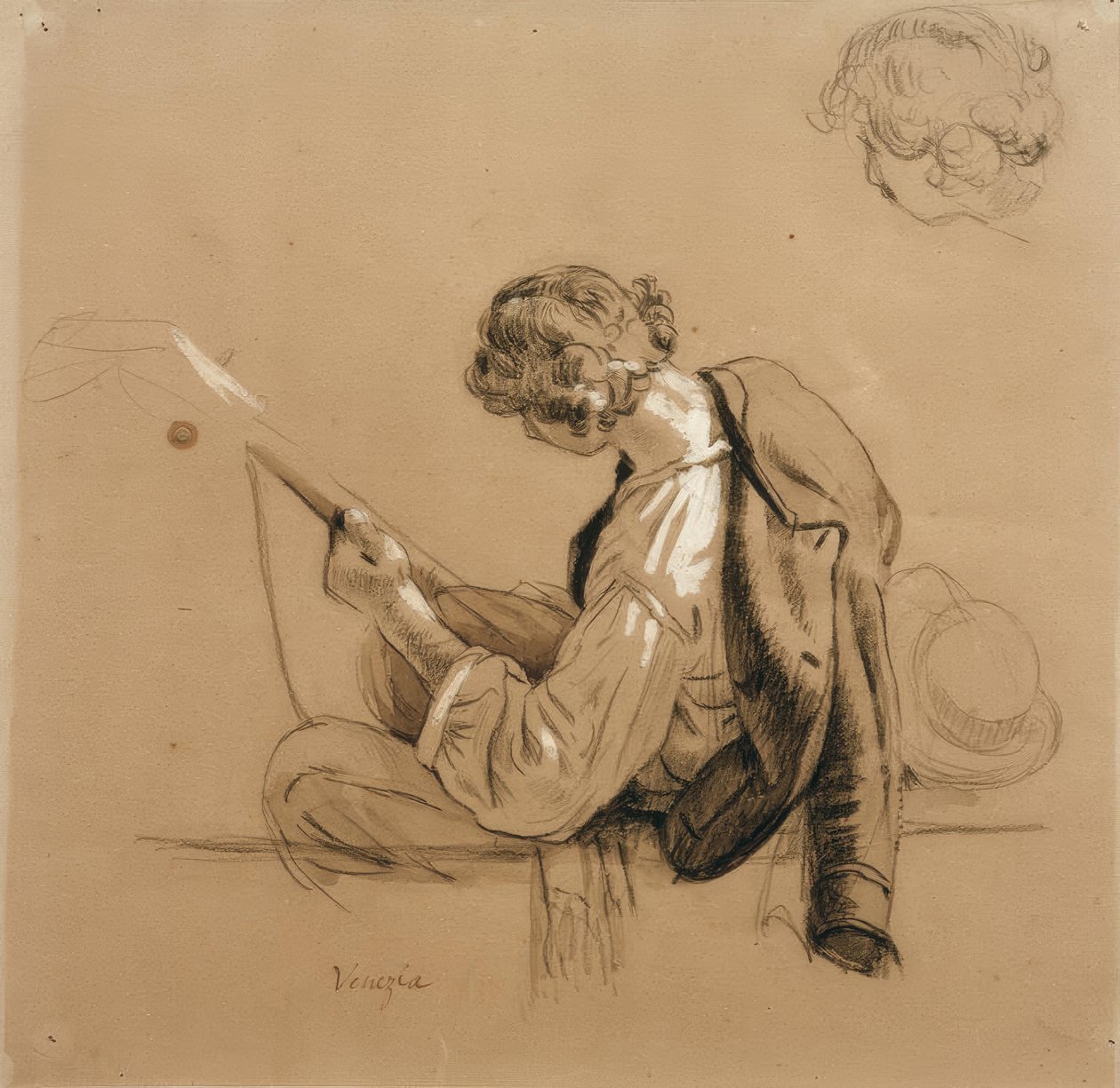 Laudista sentado; estudio de la cabeza de Friedrich Nerly